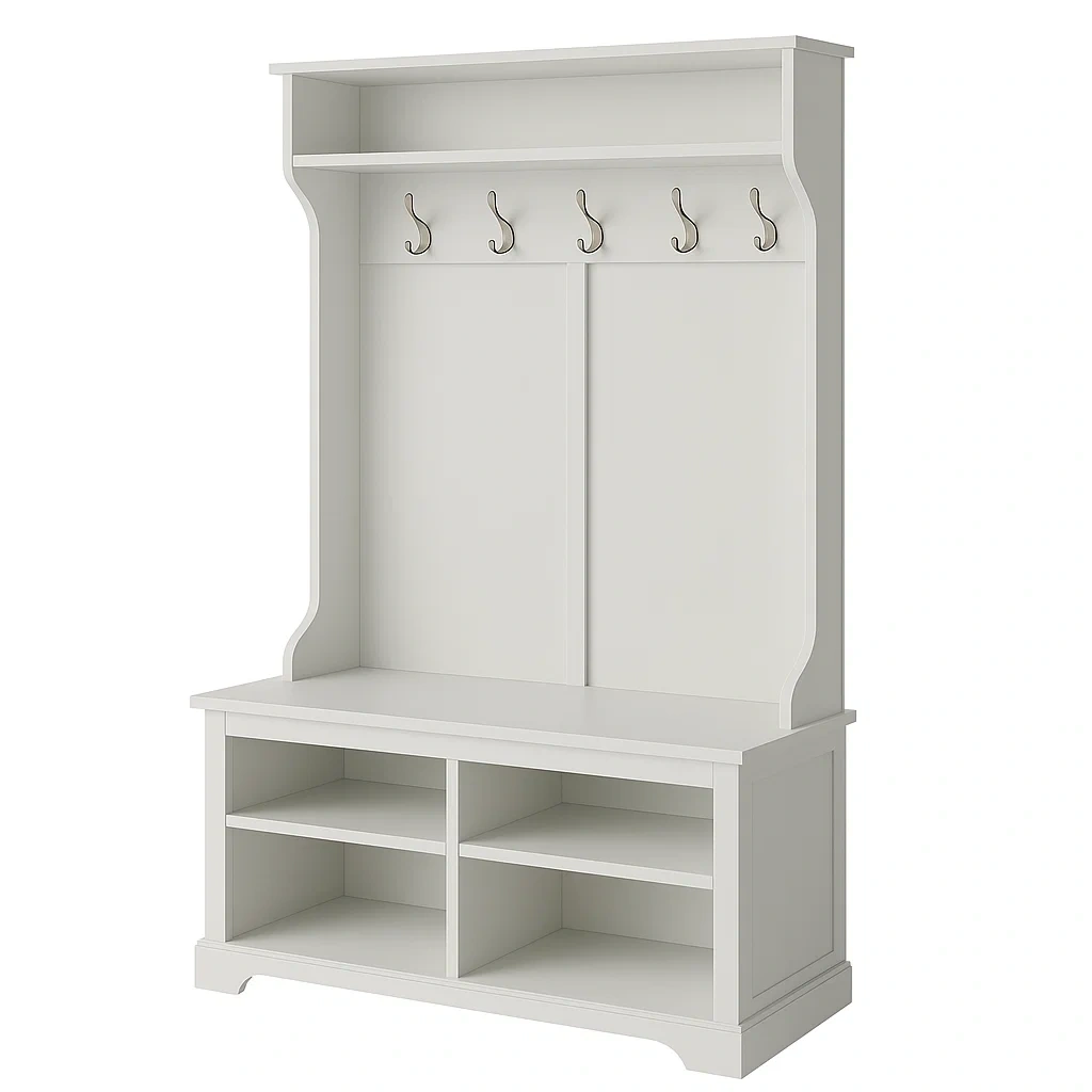 Mueble de entrada con armario de entrada blanco con estantes y ganchos 180x100x40 cm