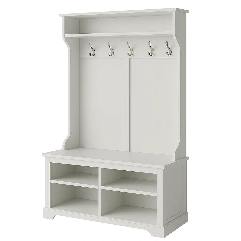 Mueble de entrada con armario de entrada blanco con estantes y ganchos 180x100x40 cm