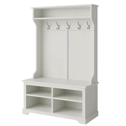 Mueble de entrada con armario de entrada blanco con estantes y ganchos 180x100x40 cm