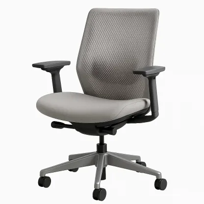 Silla de oficina ergonómica de poliéster gris con respaldo y ruedas ajustables