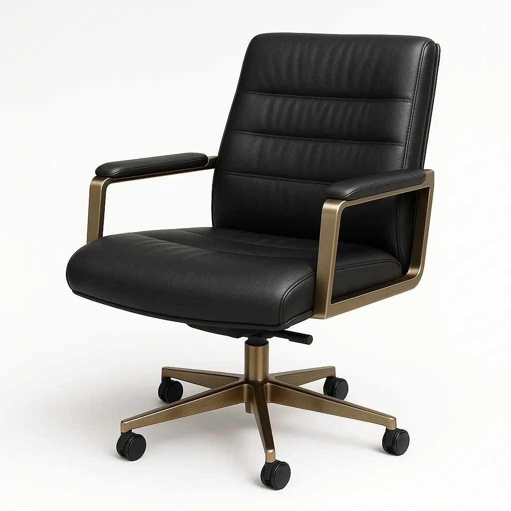 Silla de oficina giratoria de cuero sintético negro con base metálica