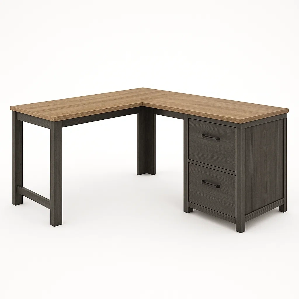 Escritorio en L de madera con cajones 150x120x75 cm