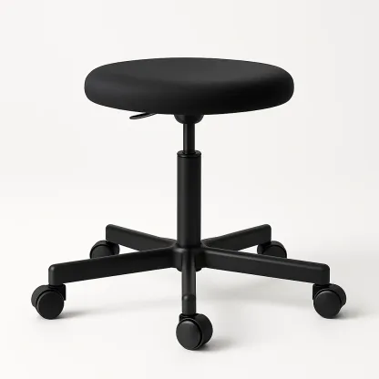 Taburete de oficina giratorio ajustable en altura con asiento de poliéster y base de metal negro