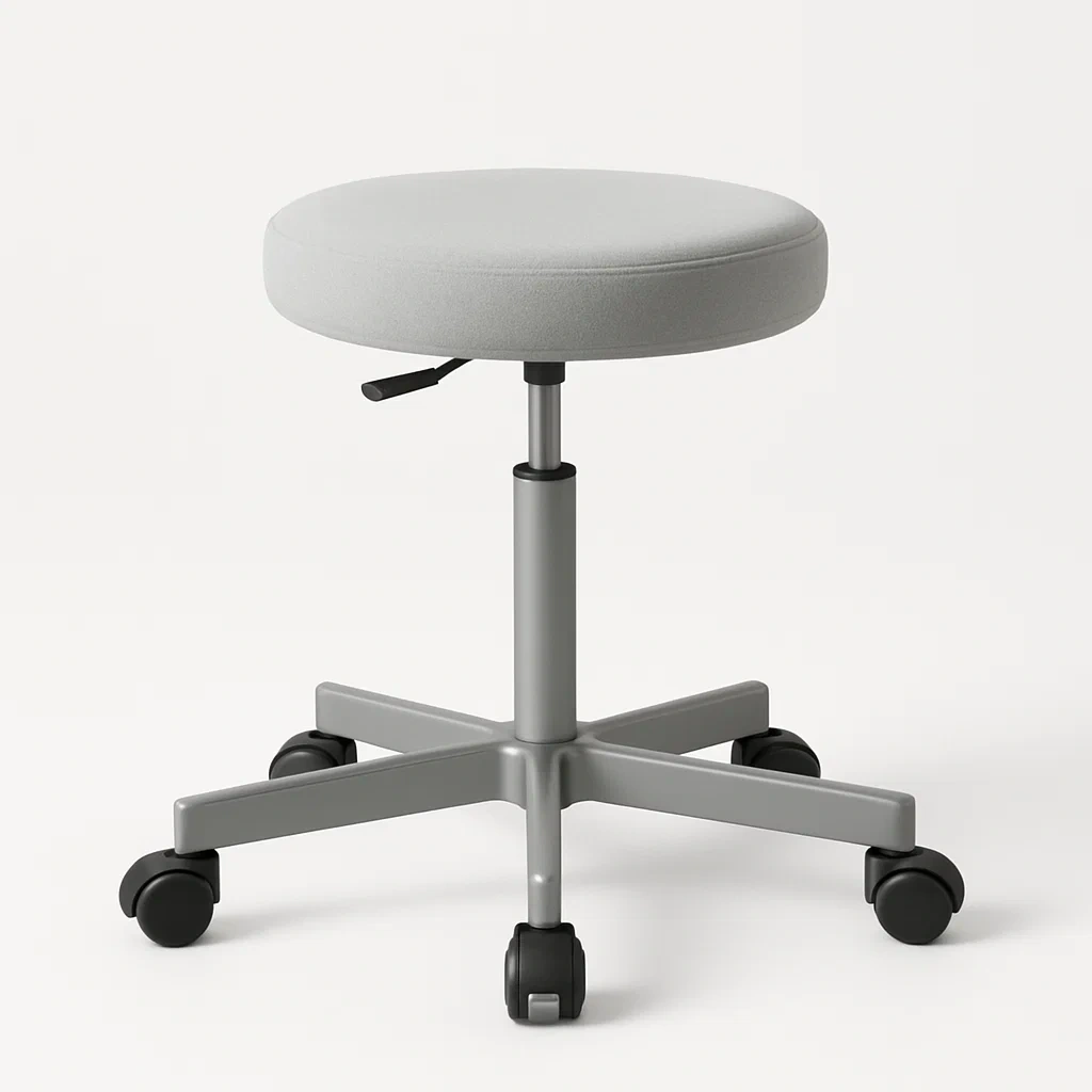 Taburete de oficina giratorio de tela gris base de acero