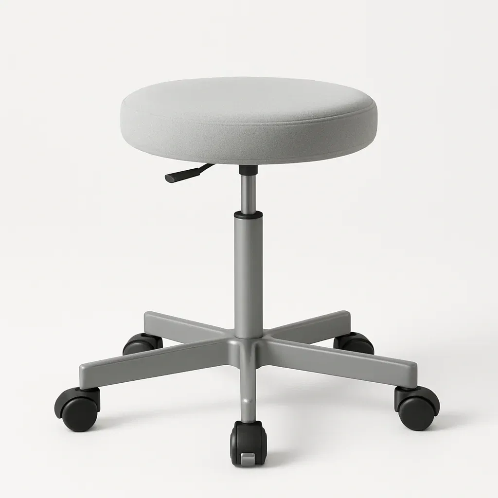 Taburete de oficina giratorio de tela gris base de acero