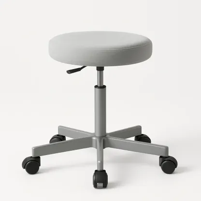 Taburete de oficina giratorio de tela gris base de acero