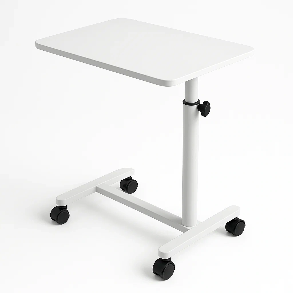 Mesa para portátil con ruedas ajustable en altura con acero blanco
