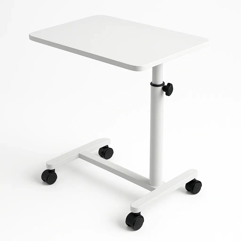 Mesa para portátil con ruedas ajustable en altura con acero blanco