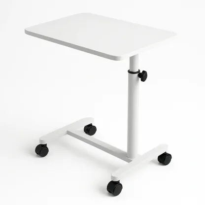 Mesa para portátil con ruedas ajustable en altura con acero blanco