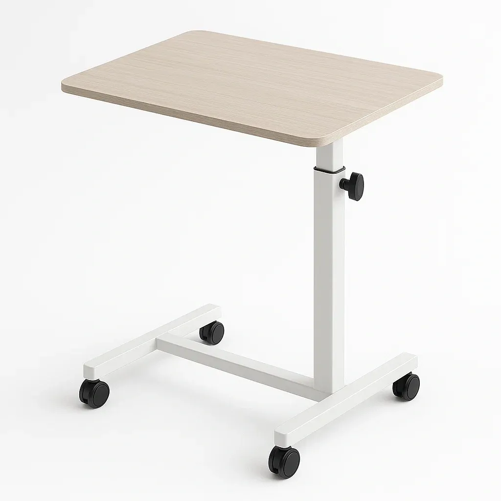 Mesa para portátil con ruedas ajustable en MDF y metal 60x40x70-90 cm beige y blanco