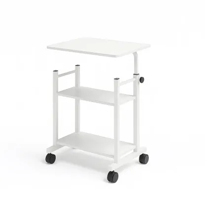 Mesa para portátil con ruedas metálica blanca y estantes ajustables