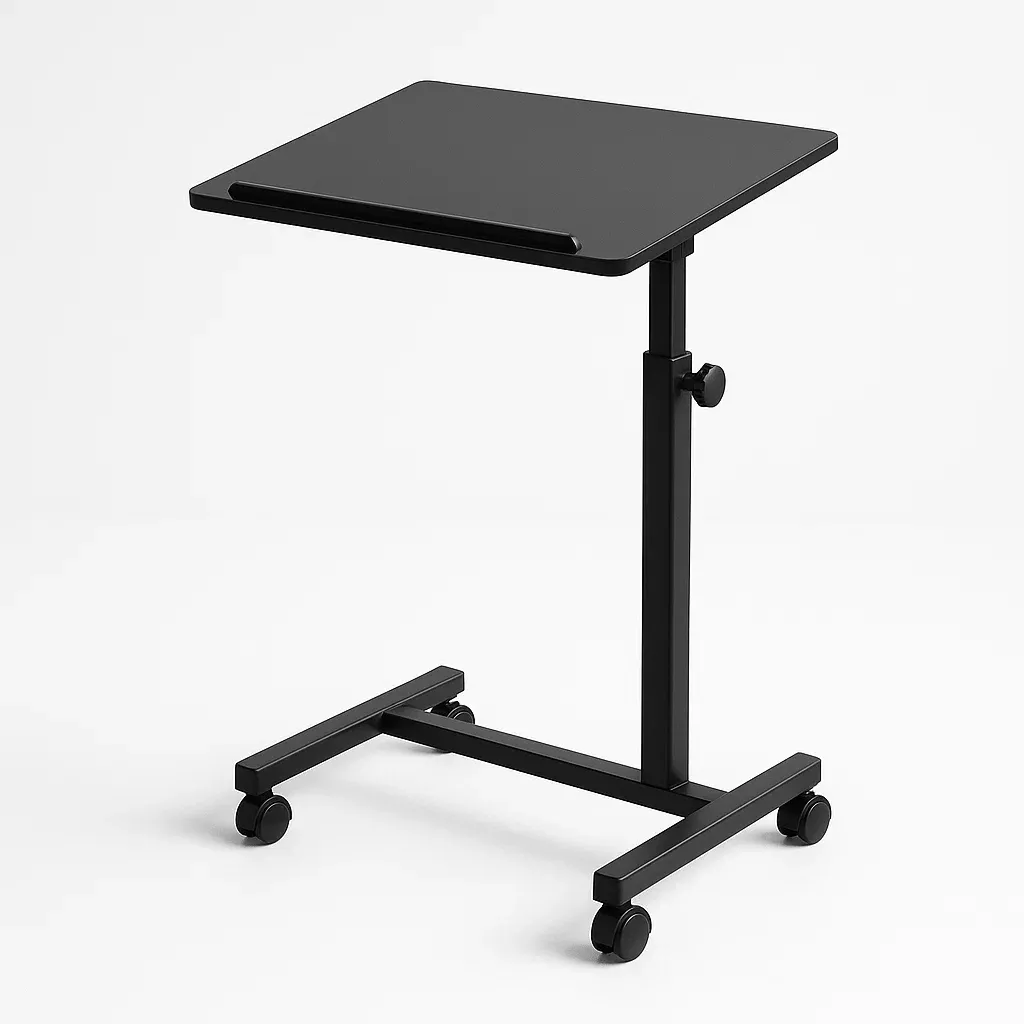 Mesa para portátil con ruedas de metal ajustable en negro