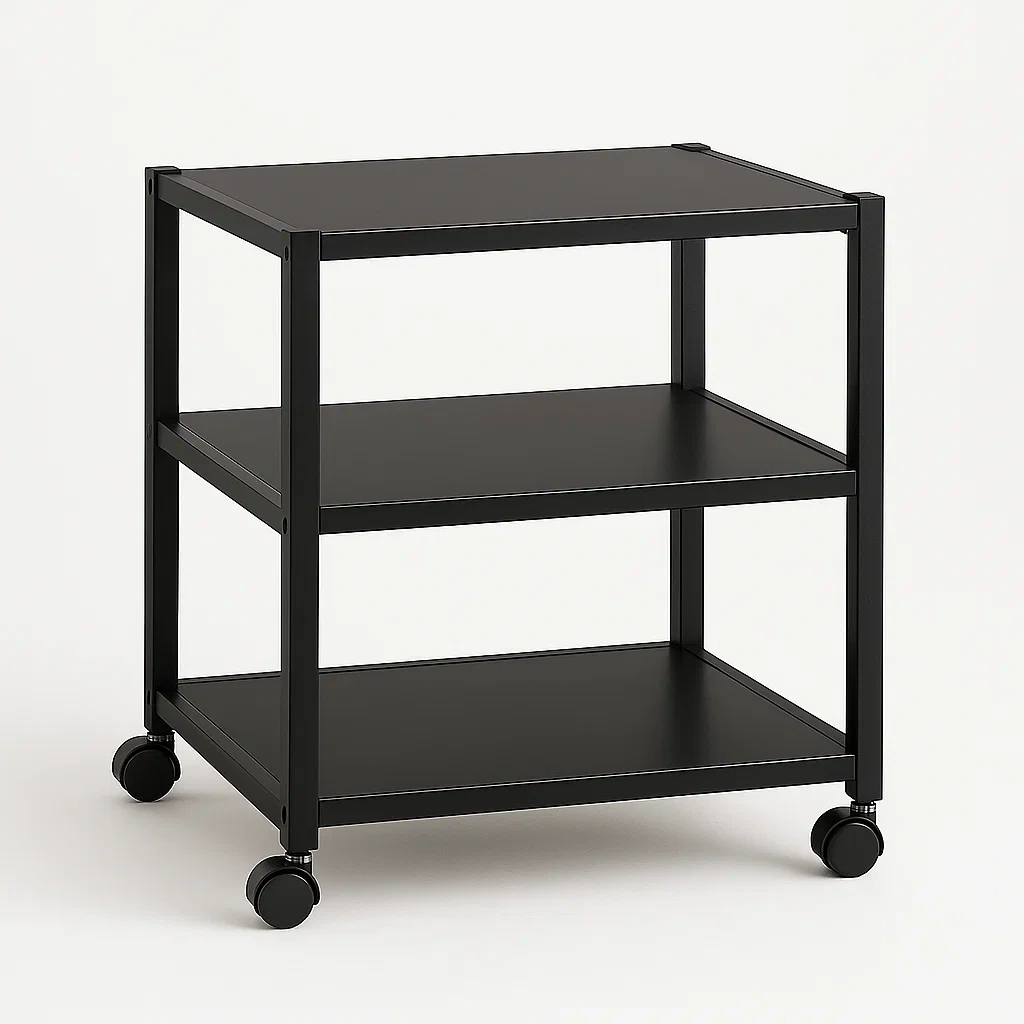 Soporte para impresora carrito de servicio de acero negro con ruedas 60x40x80 cm
