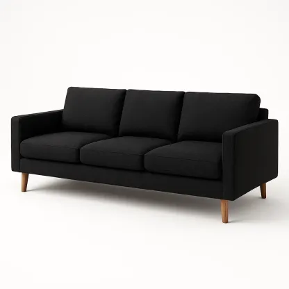 Sofá recto de 3 plazas de poliéster negro con patas de madera 210x80x85 cm