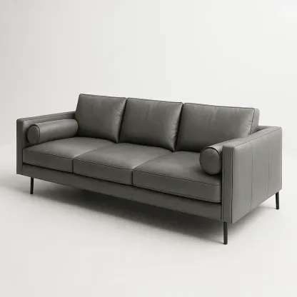 Sofá recto de cuero sintético gris con estructura metálica