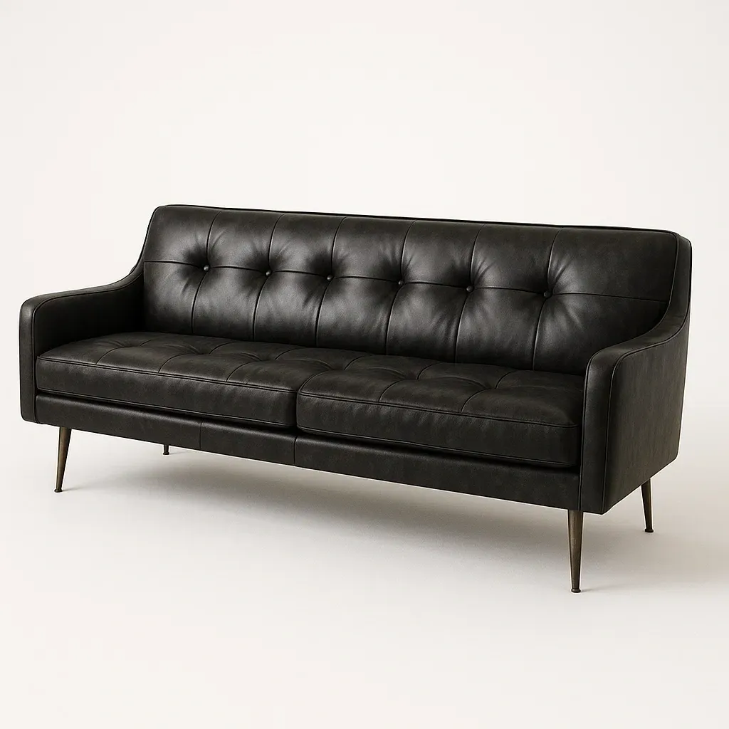 Sofá recto de 3 plazas piel sintética negra patas metálicas