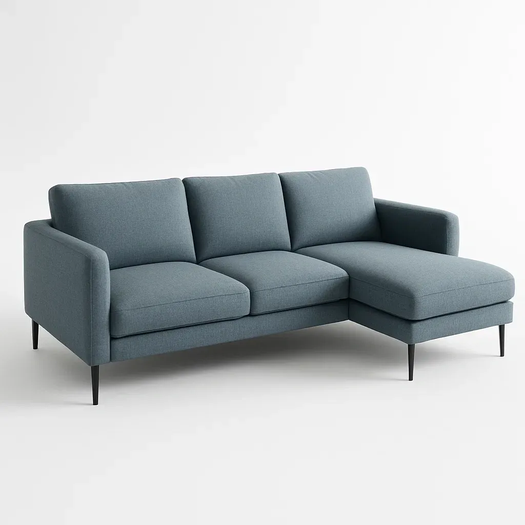 Sofá esquinero chaise longue tela poliéster azul metálico