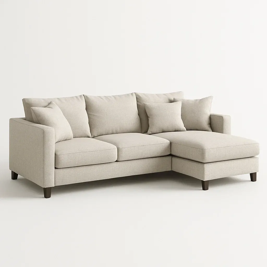 Sofá esquinero de poliéster beige con chaise longue