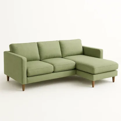 Sofá esquinero de lino verde con chaise longue