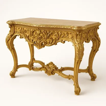 Consola de entrada de madera dorada con detalles tallados 105x50x80 cm