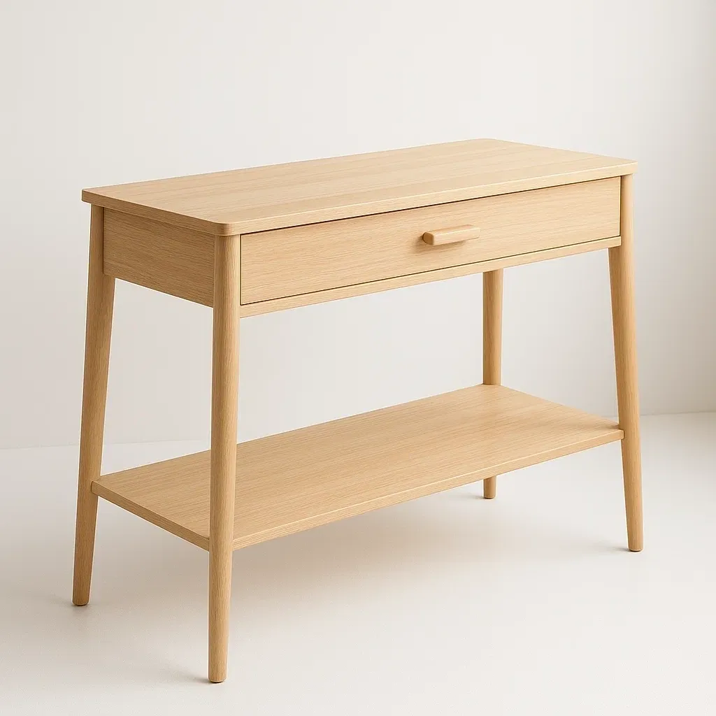 Consola de entrada de madera de roble con cajón y estante 100x40x75 cm