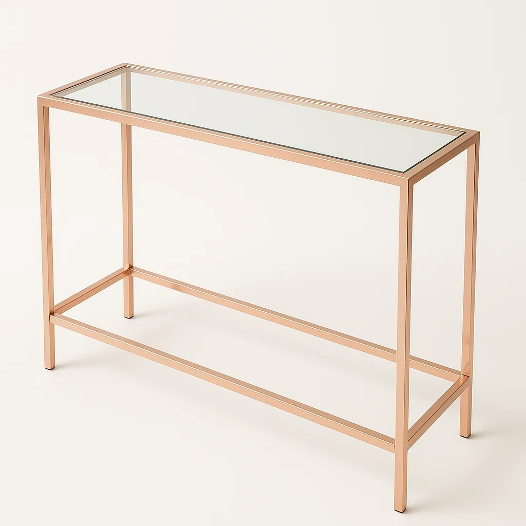 Consola de entrada rectangular de acero y vidrio templado