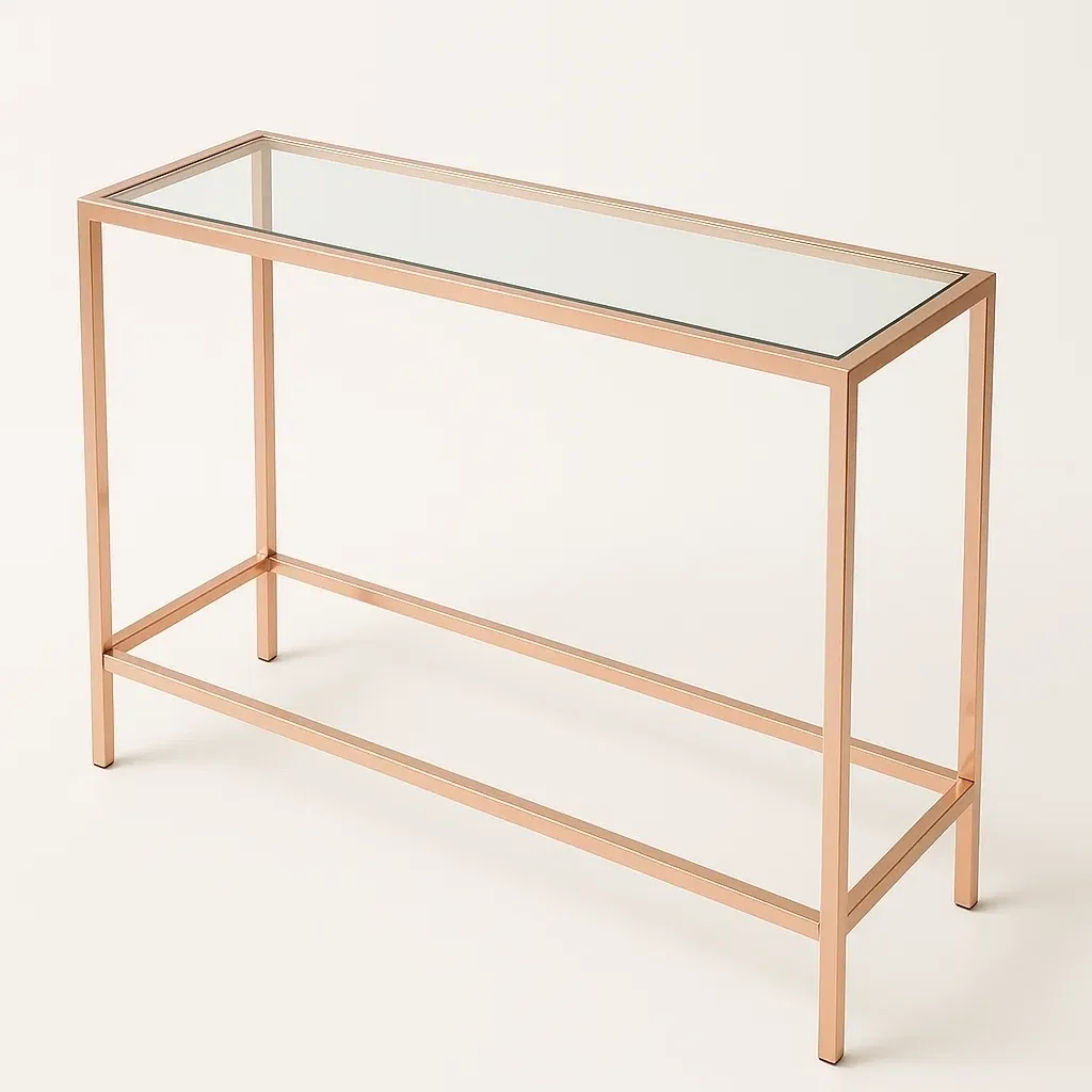 Consola de entrada rectangular de acero y vidrio templado