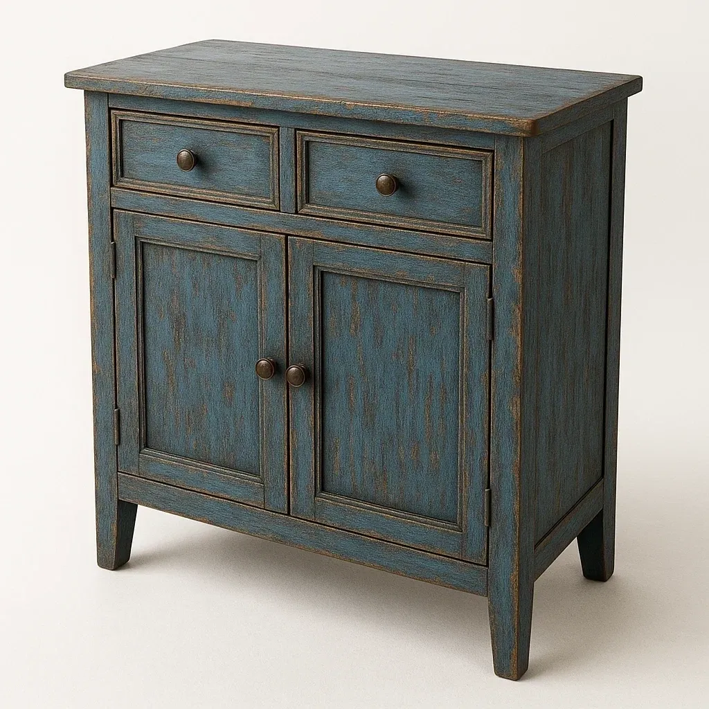 Armario de almacenamiento de madera maciza azul con 2 puertas y 2 cajones 80x40x90cm