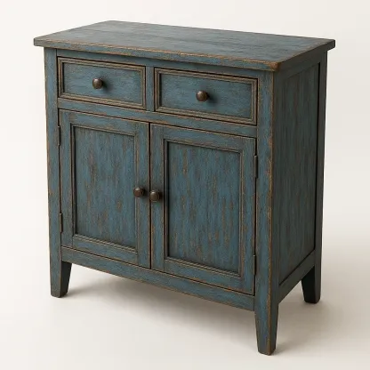 Armario de almacenamiento de madera maciza azul con 2 puertas y 2 cajones 80x40x90cm