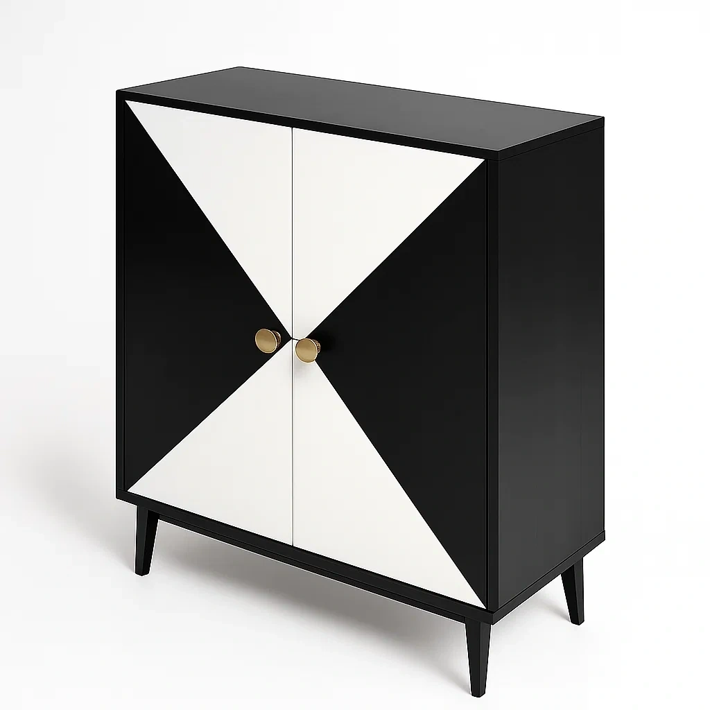 Armario de almacenamiento de MDF negro y blanco con puertas dobles