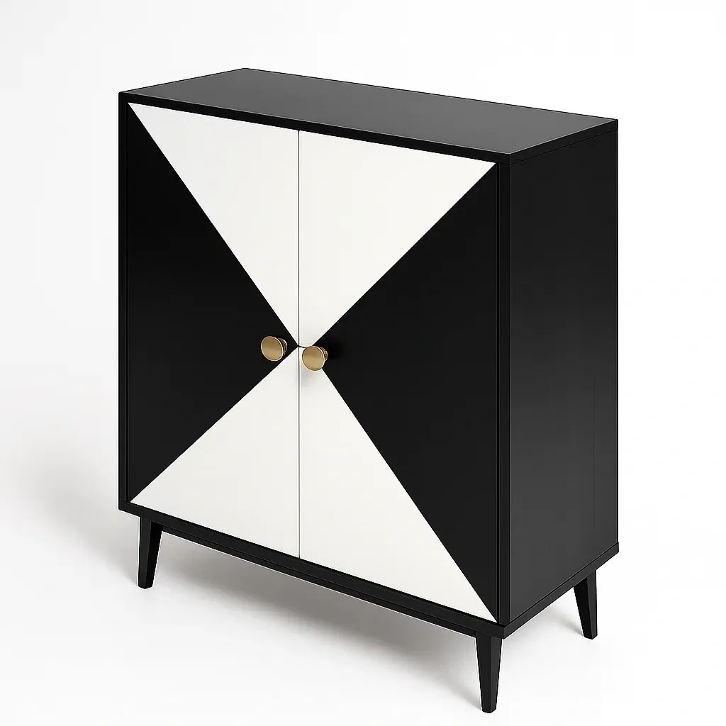 Armario de almacenamiento de MDF negro y blanco con puertas dobles