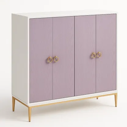 Armario de almacenamiento de madera MDF blanco y lila con 4 puertas