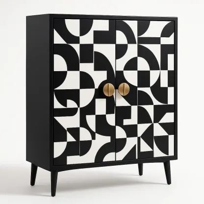 Armario de almacenamiento MDF negro y blanco con patrón geométrico 80x40x100cm