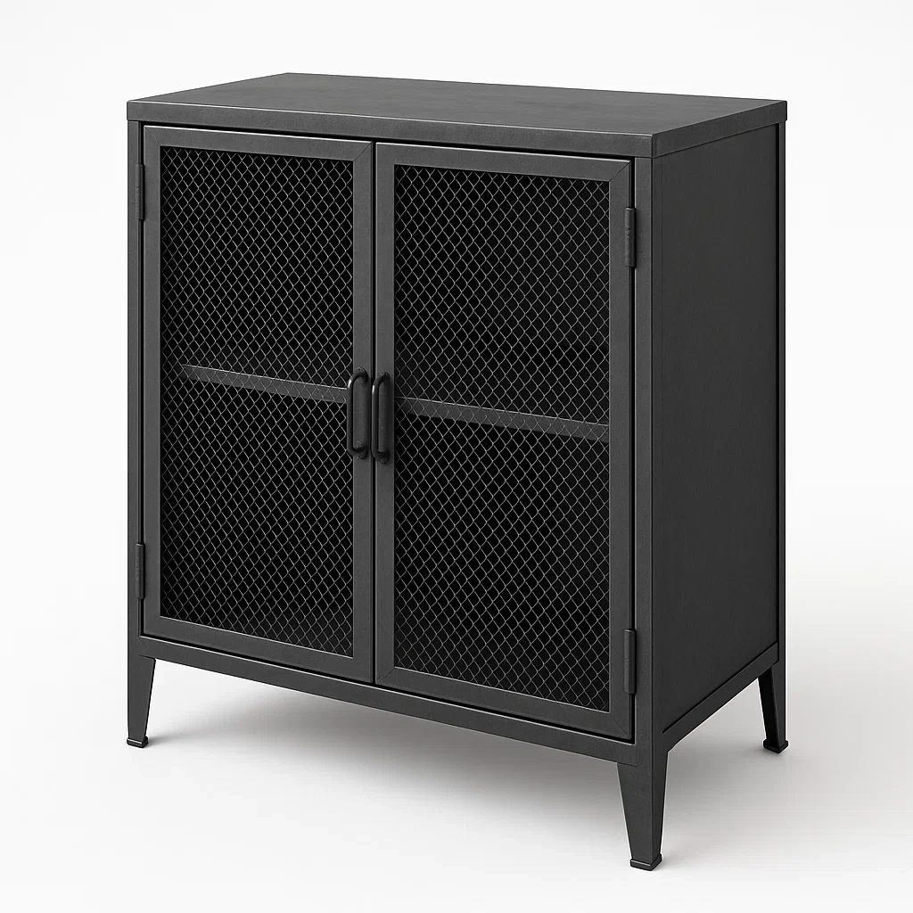 Armario de almacenamiento de metal negro con puertas de malla 80x40x100 cm