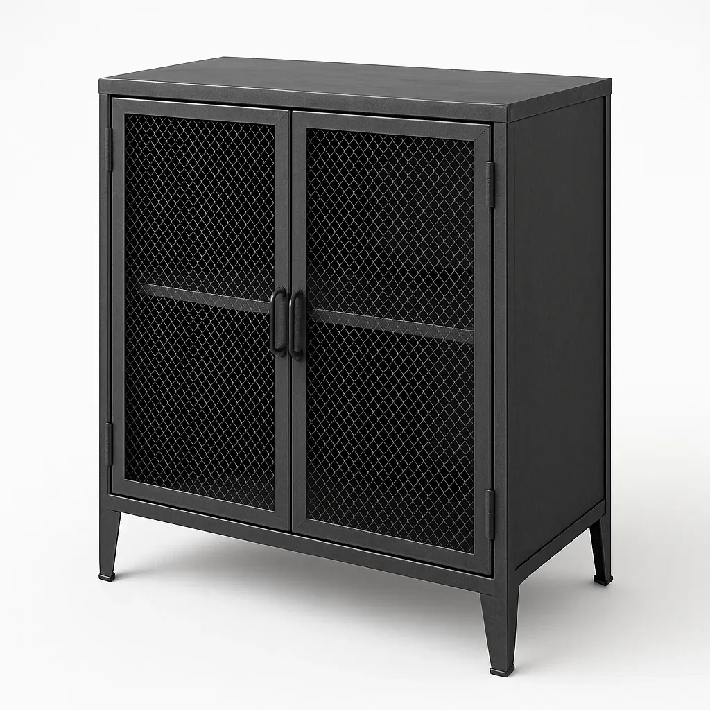 Armario de almacenamiento de metal negro con puertas de malla 80x40x100 cm