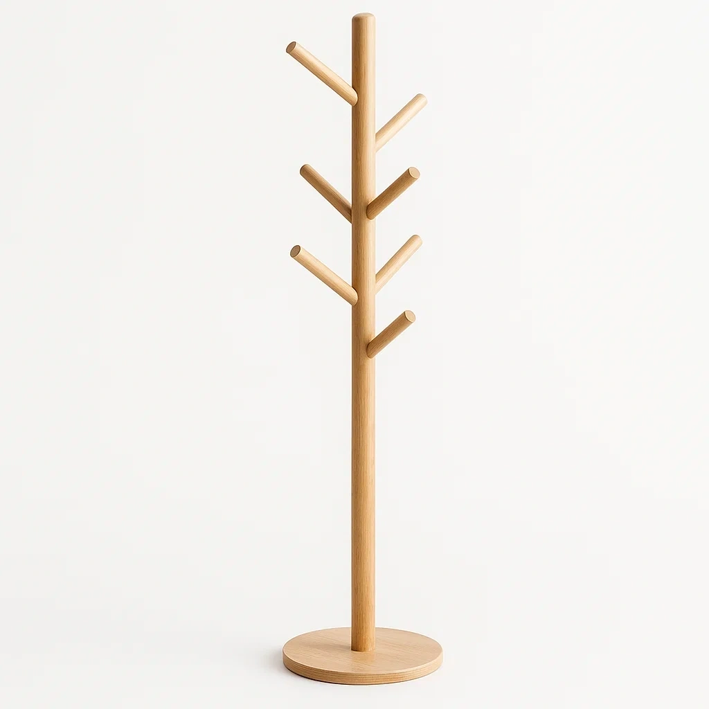 Perchero de ropa de pie de madera color Natural