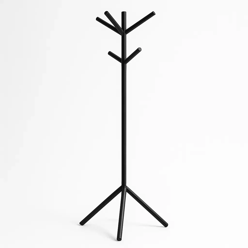 Perchero de ropa de pie metálico negro