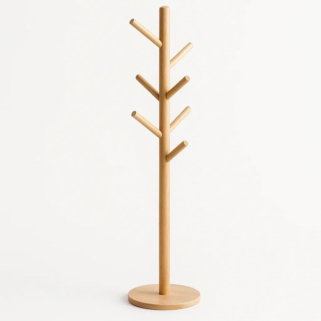 Perchero de ropa de pie de madera color Natural