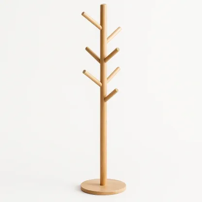 Perchero de ropa de pie de madera color Natural