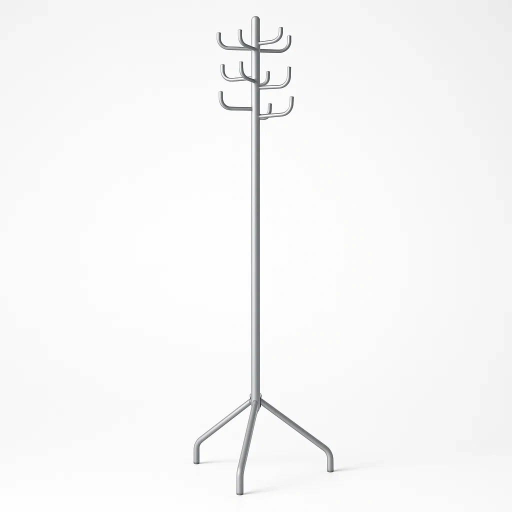 Perchero de ropa de pie de metal gris con varios ganchos y altura de 180 cm