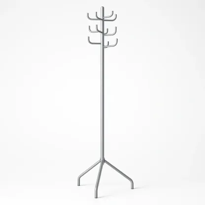 Perchero de ropa de pie de metal gris con varios ganchos y altura de 180 cm