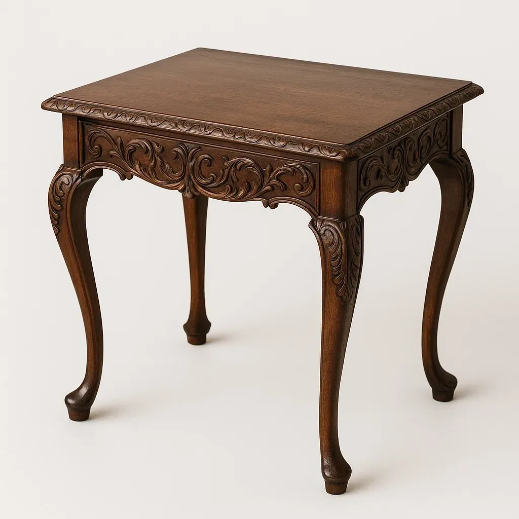 Mesa auxiliar de madera con detalles tallados 50 cm x 45 cm x 60 cm