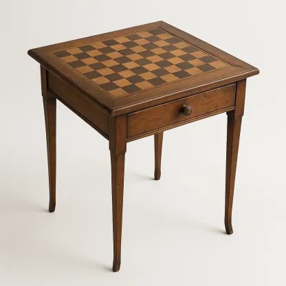 Mesa auxiliar de madera con tablero de ajedrez y cajón 45x45x60 cm