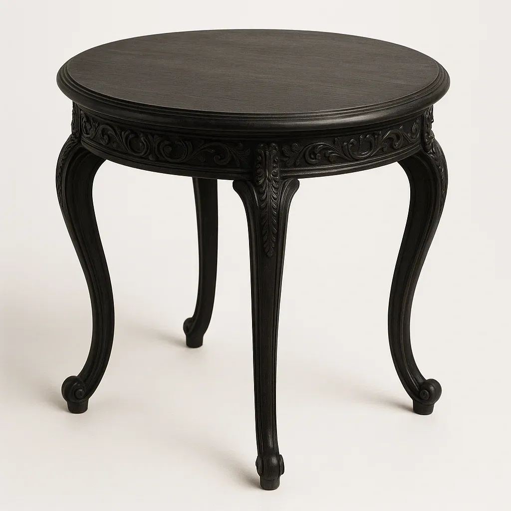 Mesa auxiliar redonda de madera negra diámetro 50 cm altura 60 cm