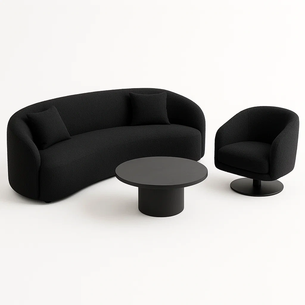 Conjunto de salón de sofá sala 3 piezas poliéster negro