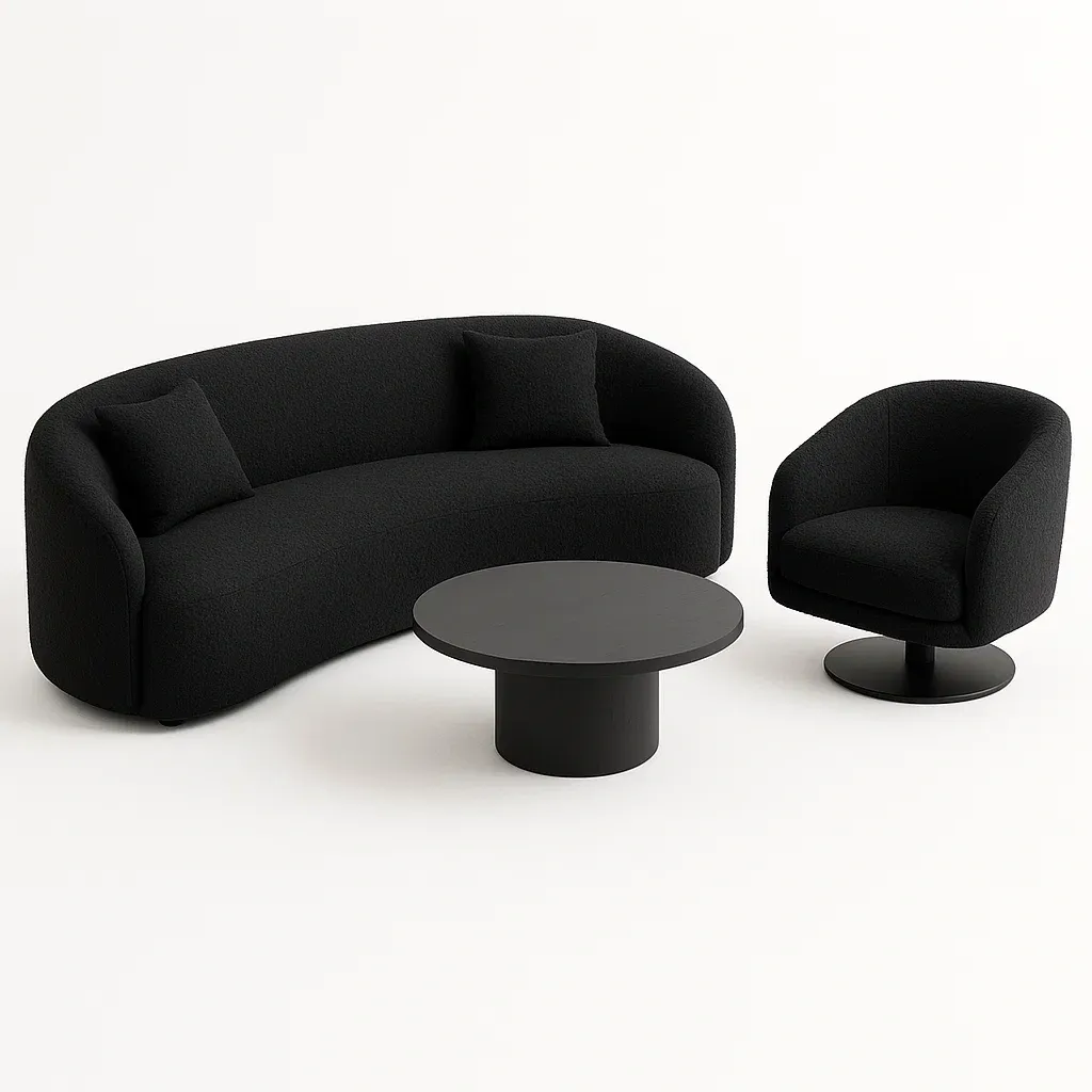 Conjunto de salón de sofá sala 3 piezas poliéster negro