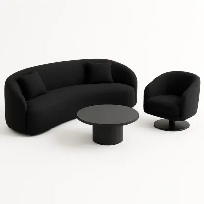 Conjunto de salón de sofá sala 3 piezas poliéster negro