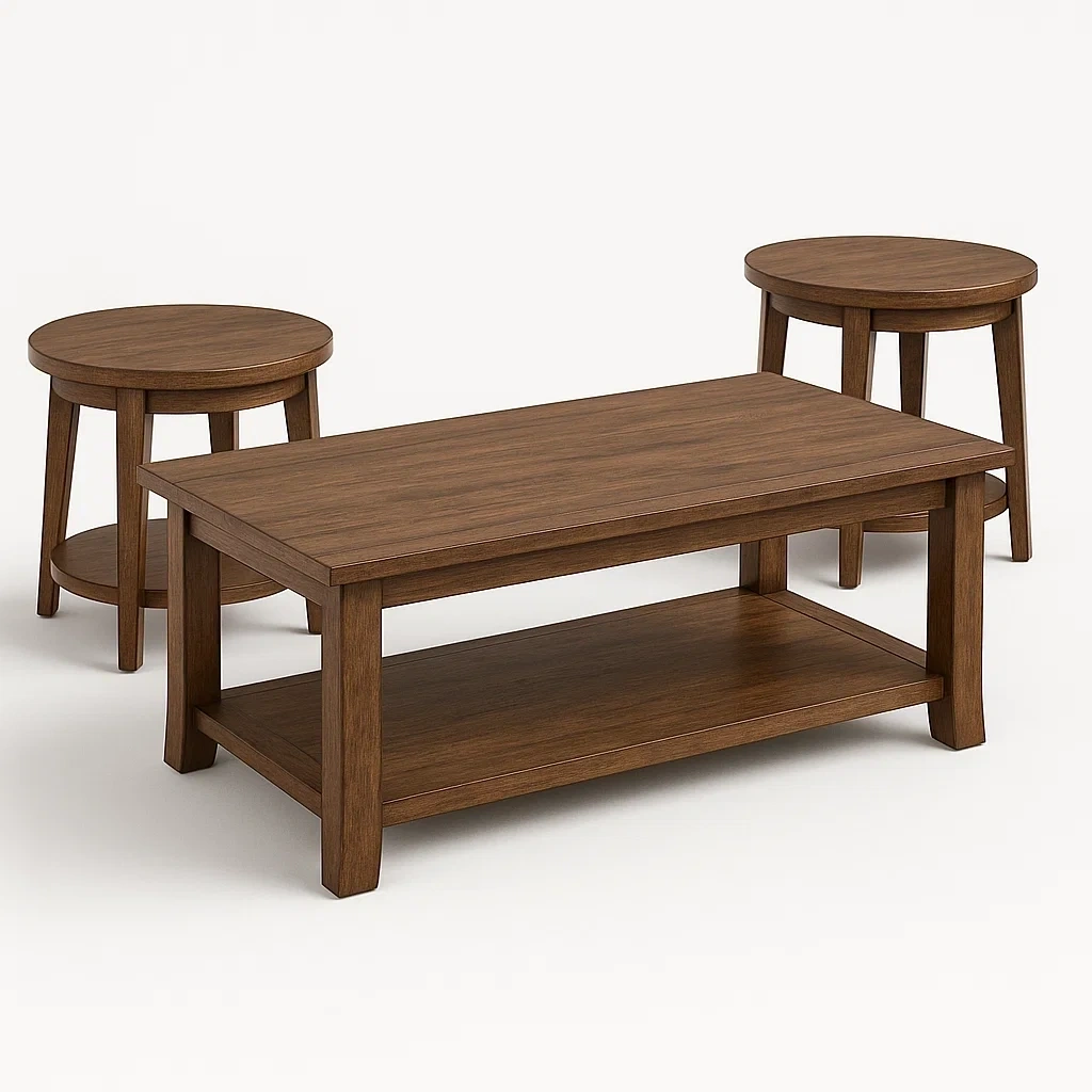 Juego de mesa de salón de mesas de centro y auxiliares de madera marrón