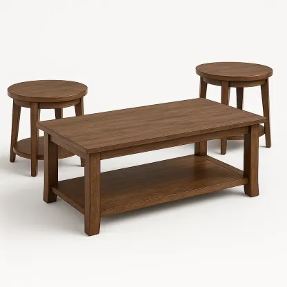 Juego de mesa de salón de mesas de centro y auxiliares de madera marrón