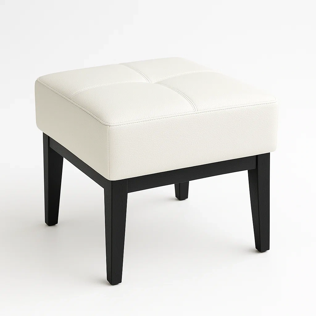 Taburete con cojín cuadrado de cuero sintético blanco con patas de madera
